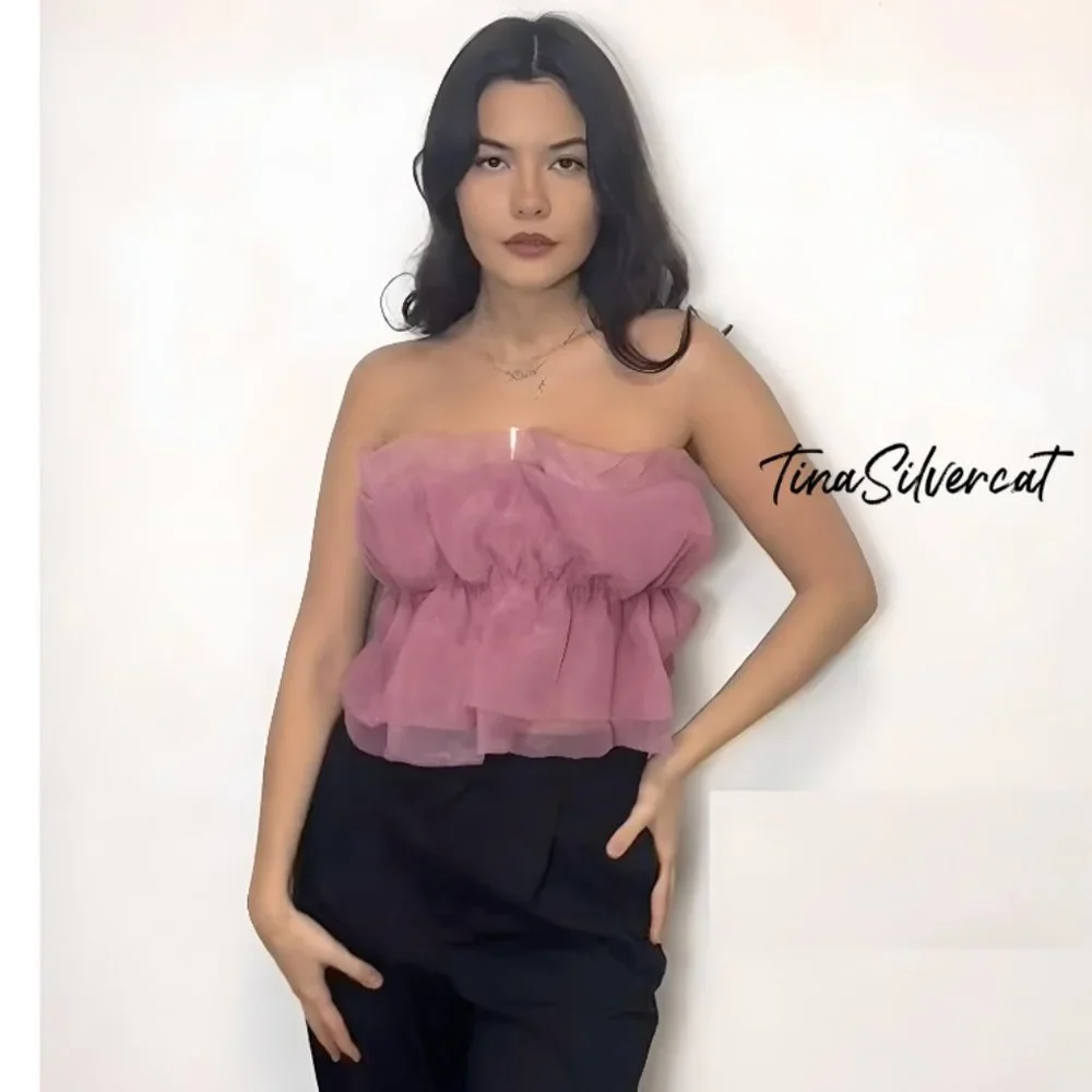 BLOGGER'S FAVE! Zara Organza Strapless Top Pink Sz S NWT - Picture 4 of 11